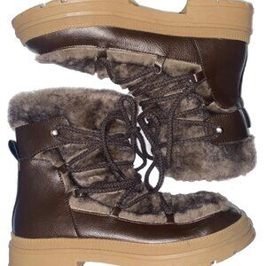 Steve Madden Dione Snow Boots Womens Size 6 Brown Leather Faux Fur DION02S1